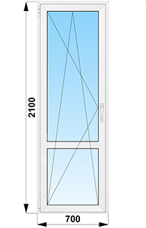 Балконная  дверь поворотно-откдная стеклянная  с импостом 700x2100